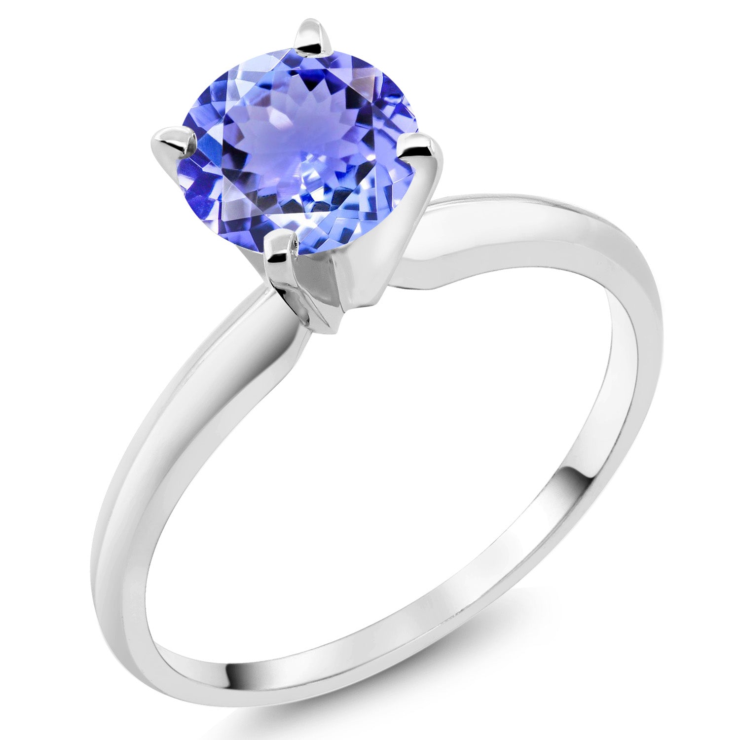 14K White Gold Blue Tanzanite Solitaire Engagement 4-Prong Ring For Women | 0.90 Cttw | Round 6MM | Gemstone December Birthstone | Available In Size 5, 6, 7, 8, 9