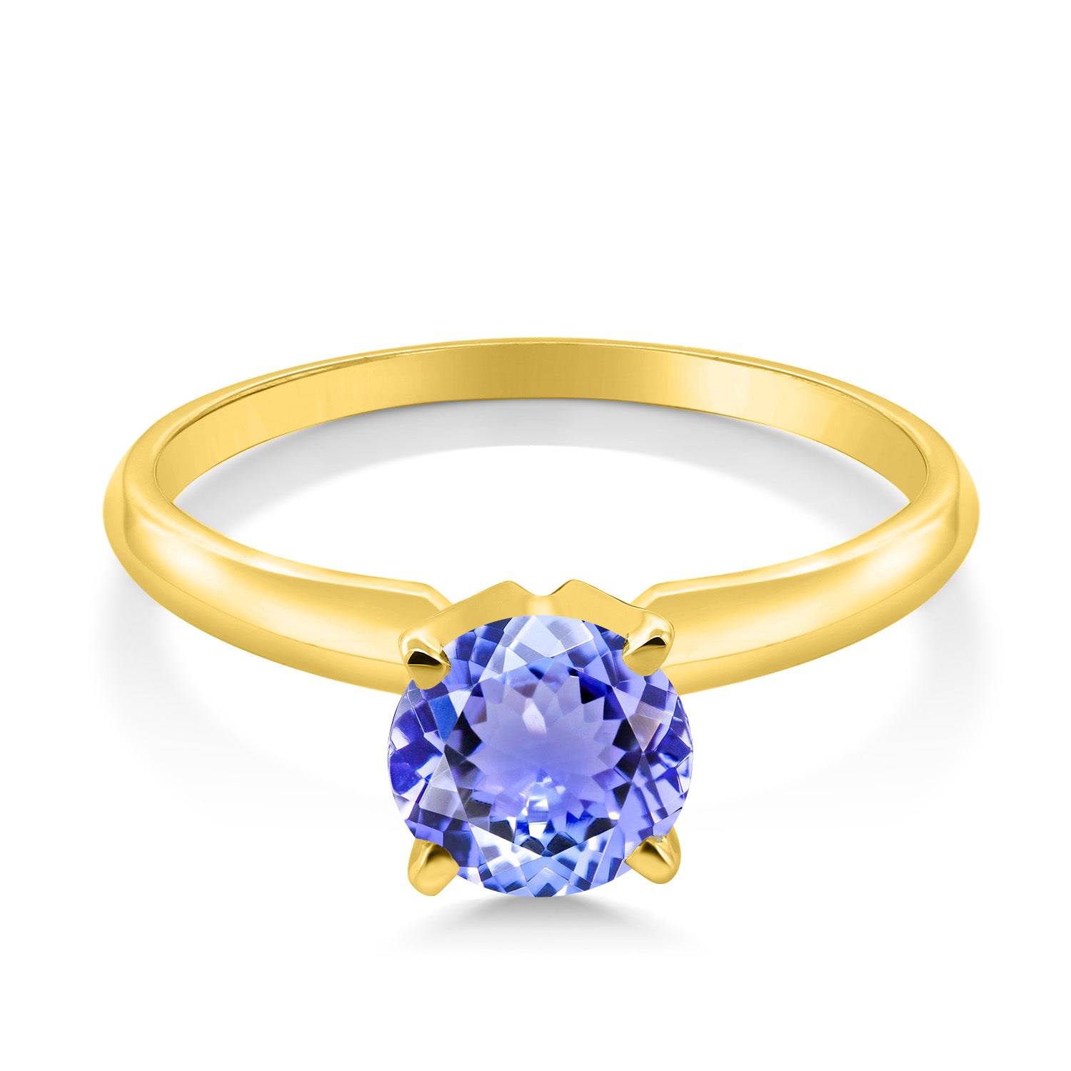 14K Yellow Gold Blue Tanzanite Solitaire Engagement 4-Prong Ring For Women | 0.90 Cttw | Round 6MM | Gemstone December Birthstone | Available In Size 5, 6, 7, 8, 9