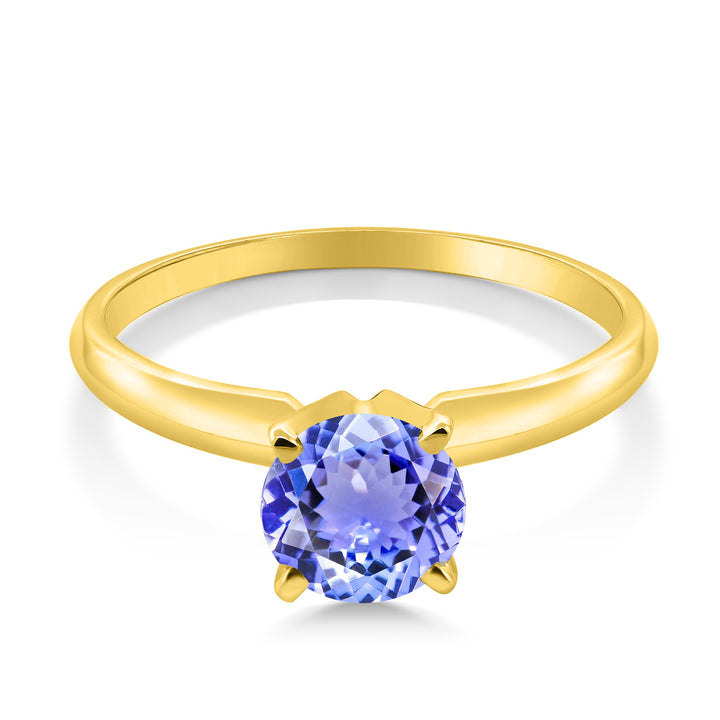 14K Yellow Gold Blue Tanzanite Solitaire Engagement 4-Prong Ring For Women | 0.90 Cttw | Round 6MM | Gemstone December Birthstone | Available In Size 5, 6, 7, 8, 9