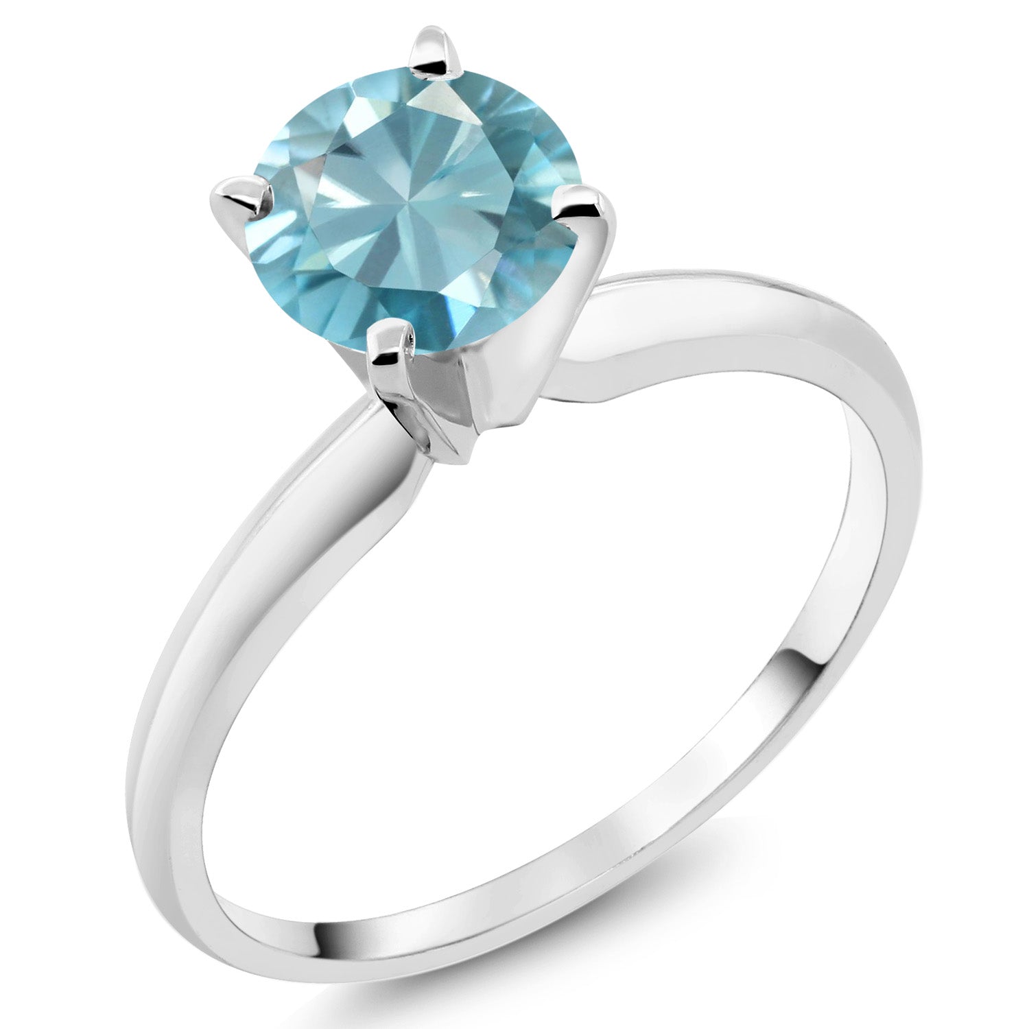 14K White Gold Blue Zircon Solitaire Engagement 4-Prong Ring For Women | 1.20 Cttw | Round 6MM | Gemstone Birthstone | Available In Size 5, 6, 7, 8, 9