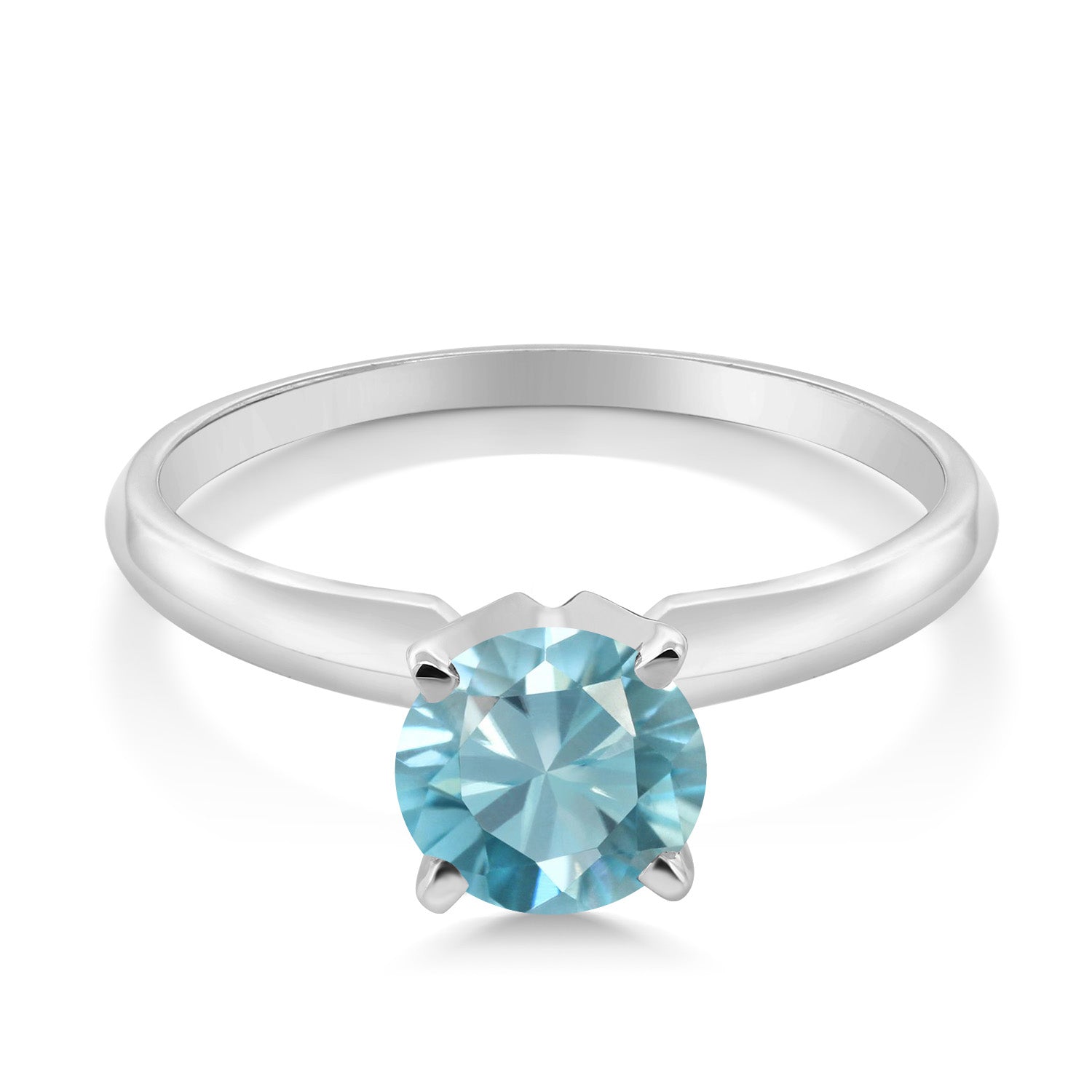 14K White Gold Blue Zircon Solitaire Engagement 4-Prong Ring For Women | 1.20 Cttw | Round 6MM | Gemstone Birthstone | Available In Size 5, 6, 7, 8, 9