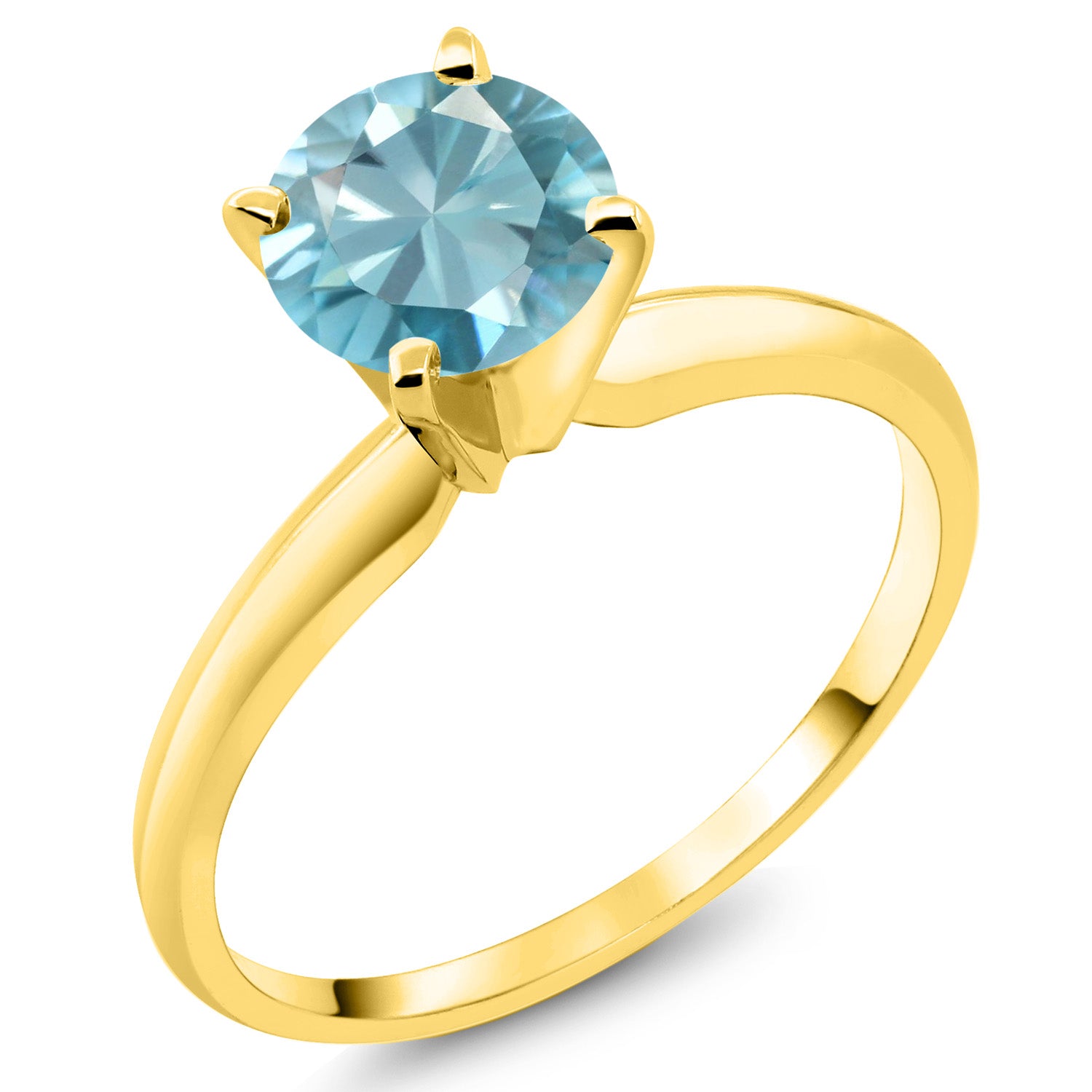 14K Yellow Gold Blue Zircon Solitaire Engagement 4-Prong Ring For Women | 1.20 Cttw | Round 6MM | Gemstone Birthstone | Available In Size 5, 6, 7, 8, 9