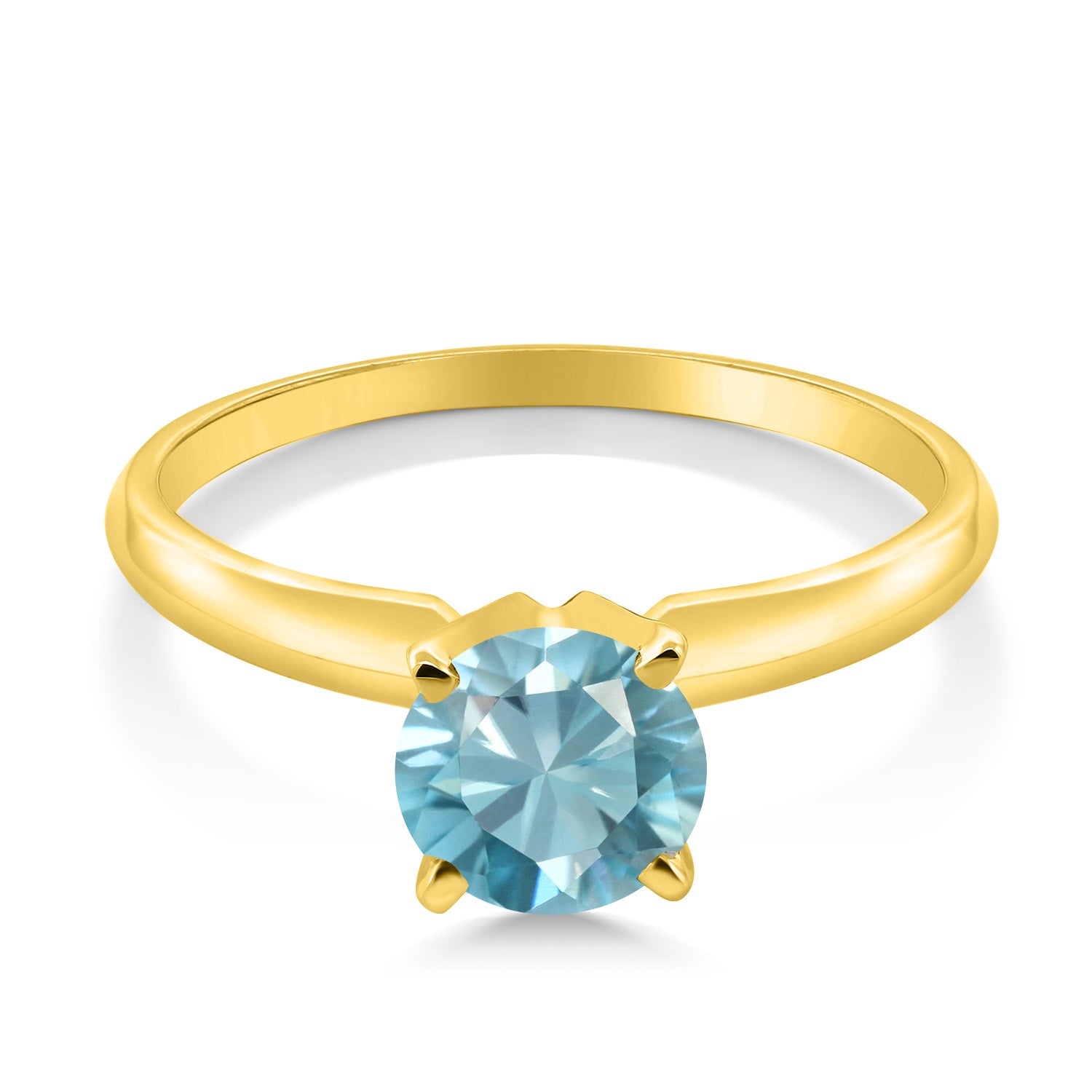 14K Yellow Gold Blue Zircon Solitaire Engagement 4-Prong Ring For Women | 1.20 Cttw | Round 6MM | Gemstone Birthstone | Available In Size 5, 6, 7, 8, 9