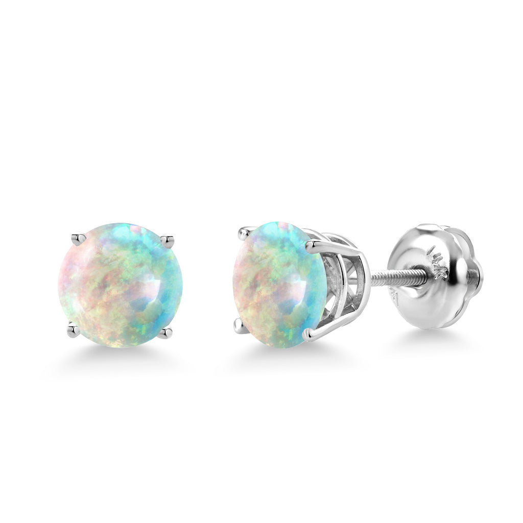White Simulated Opal - October_Earrings in 14K White Gold