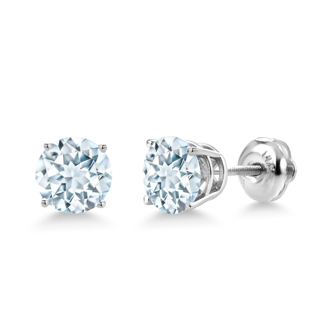 Aquamarine - March_Earrings in 14K White Gold