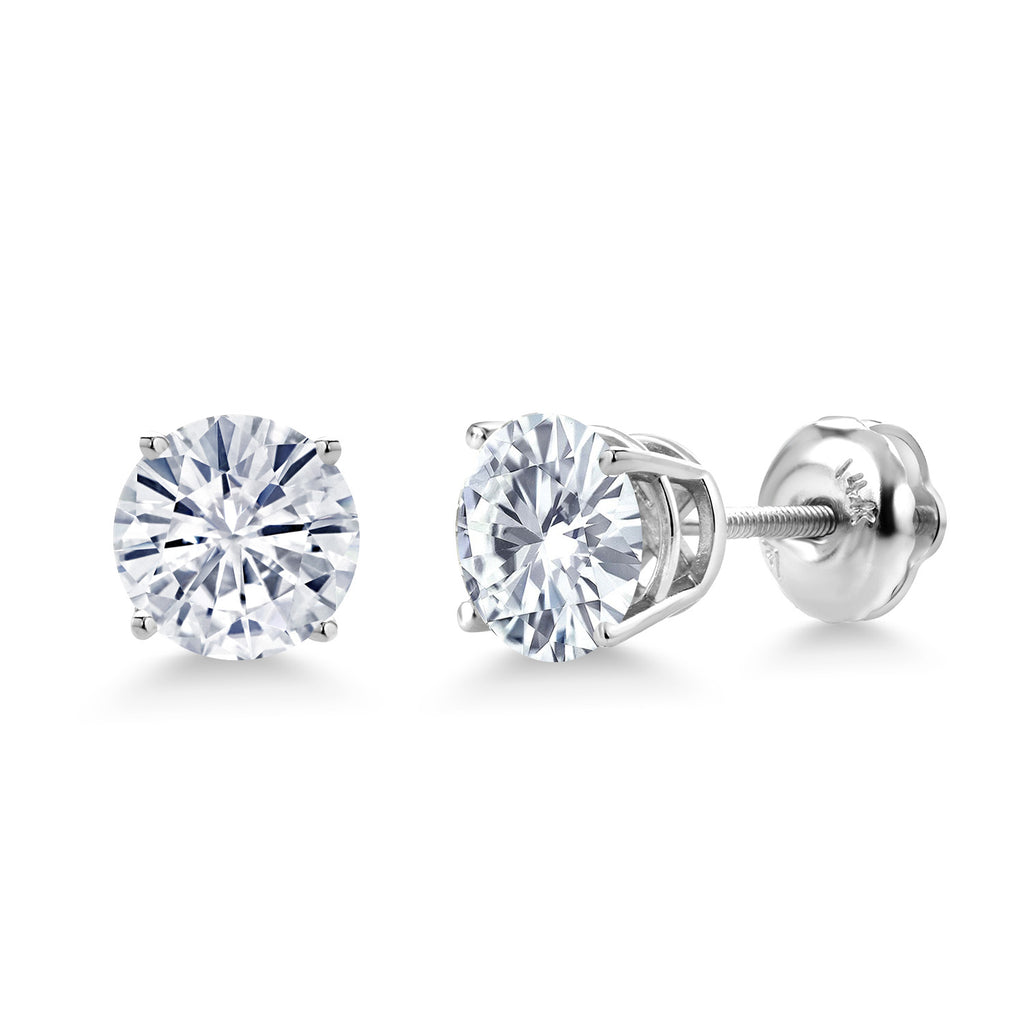 White Moissanite_Earrings in 14K White Gold