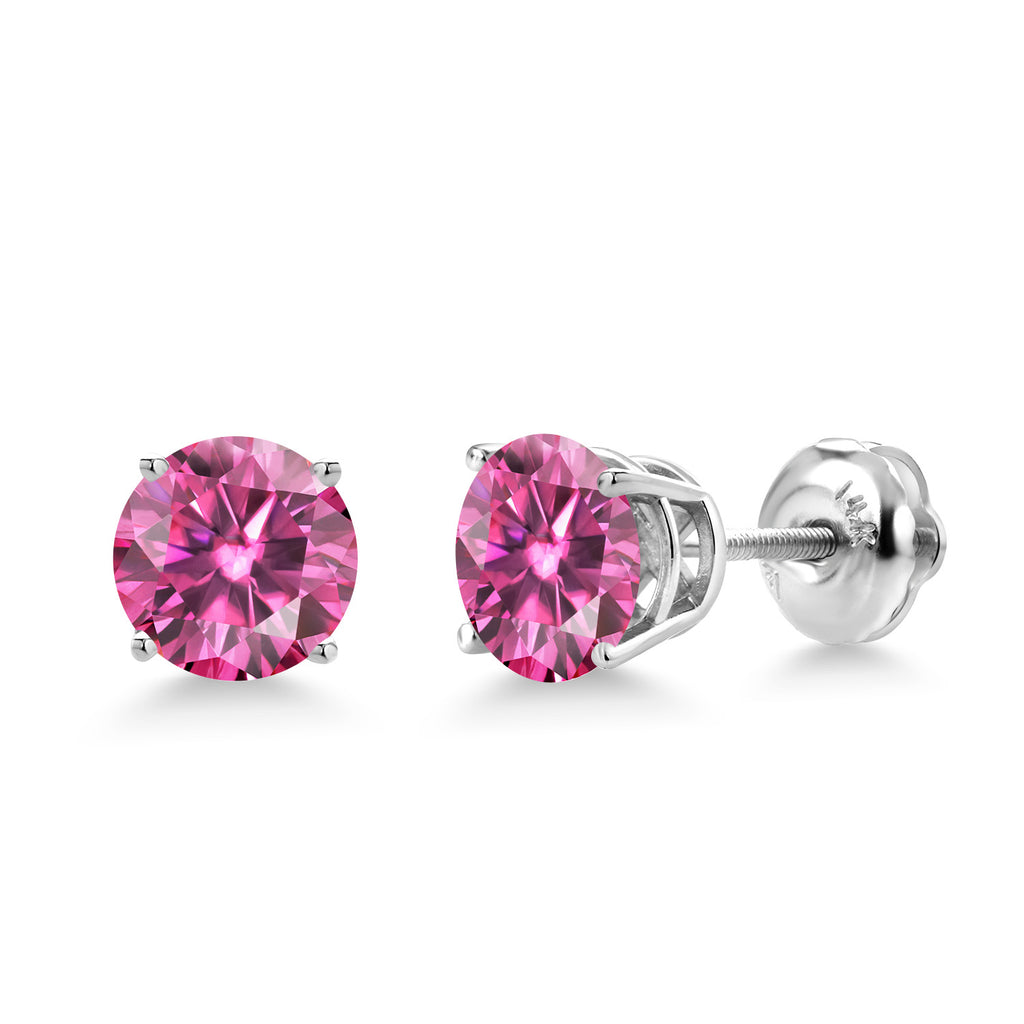 Pink Moissanite - April_Earrings in 14K White Gold