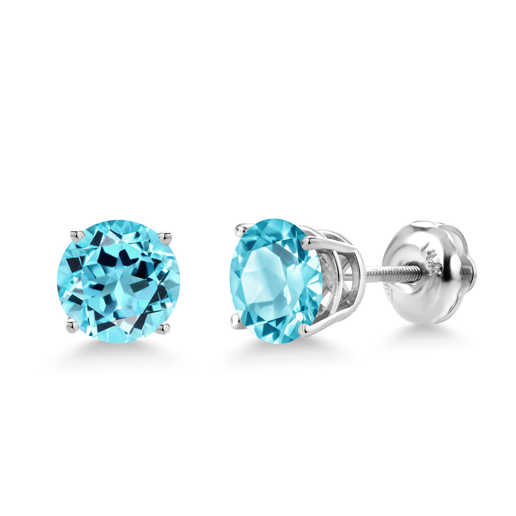 Swiss Blue Topaz - November_Earrings in 14K White Gold