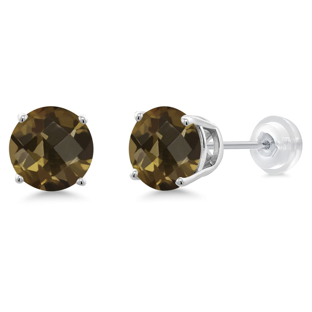Gem Stone King 14K Gold Round Gemstone Birthstone Stud Earrings | Round 8MM | Solid Gold Earrings For Women Men