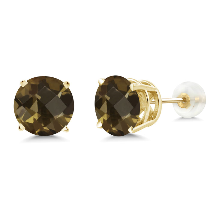 Smoky Quartz-Checkerboard_14K Yellow Gold_Earrings in 14K Yellow Gold
