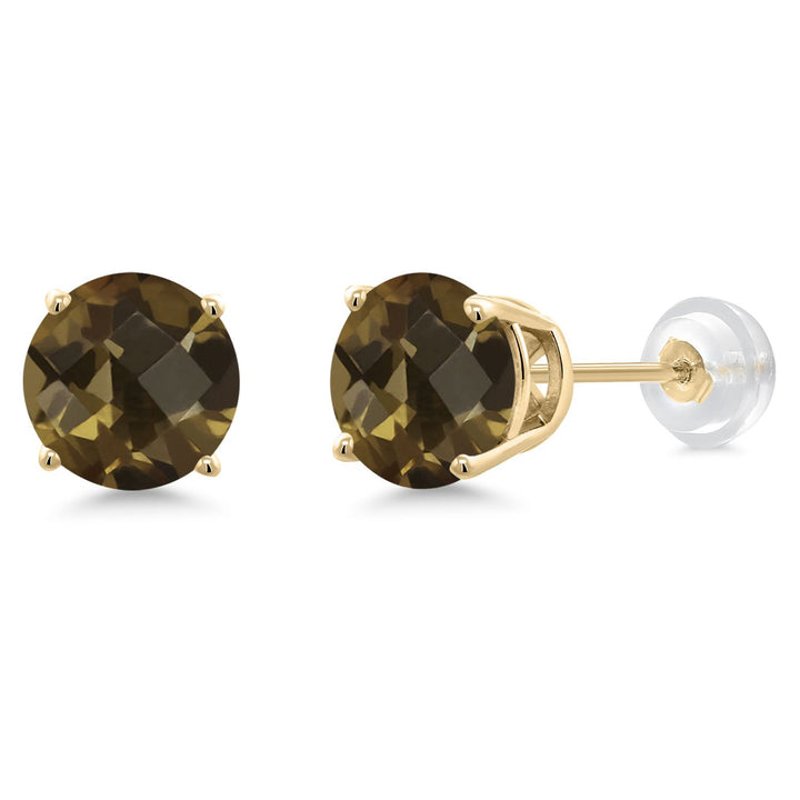 Gem Stone King 14K Gold Round Gemstone Birthstone Stud Earrings | Round 8MM | Solid Gold Earrings For Women Men