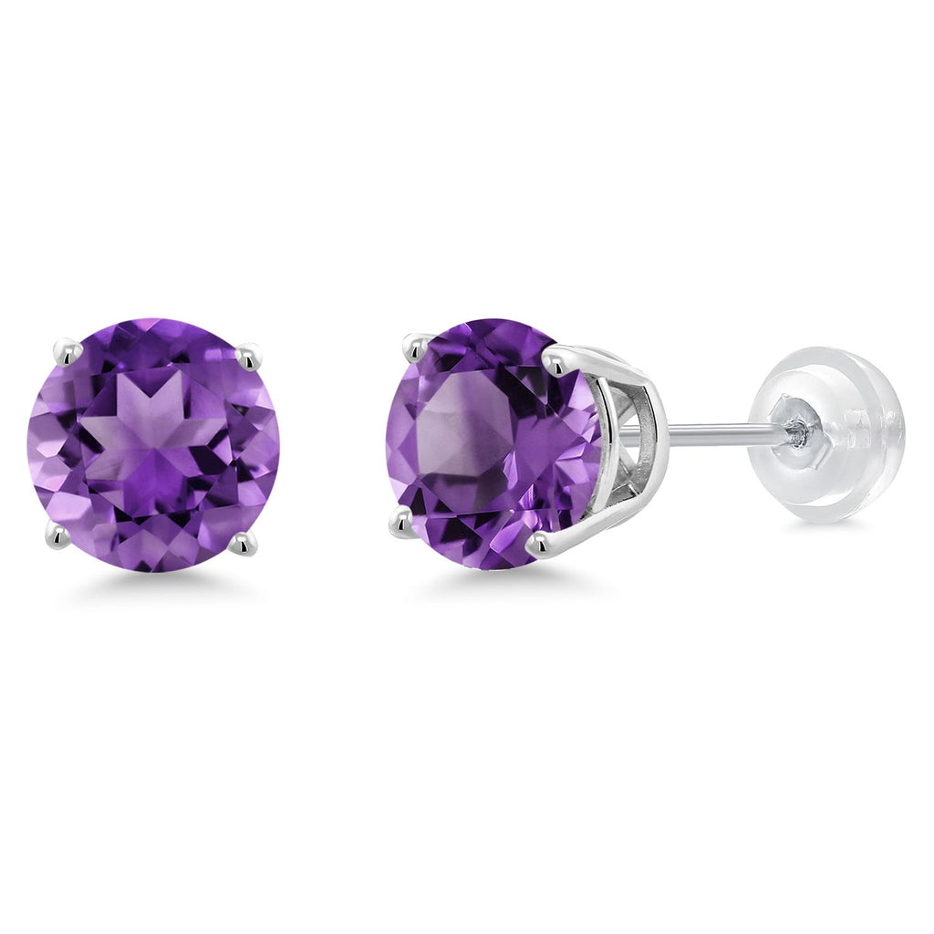 Gem Stone King 14K Gold Round Gemstone Birthstone Stud Earrings | Round 8MM | Solid Gold Earrings For Women Men