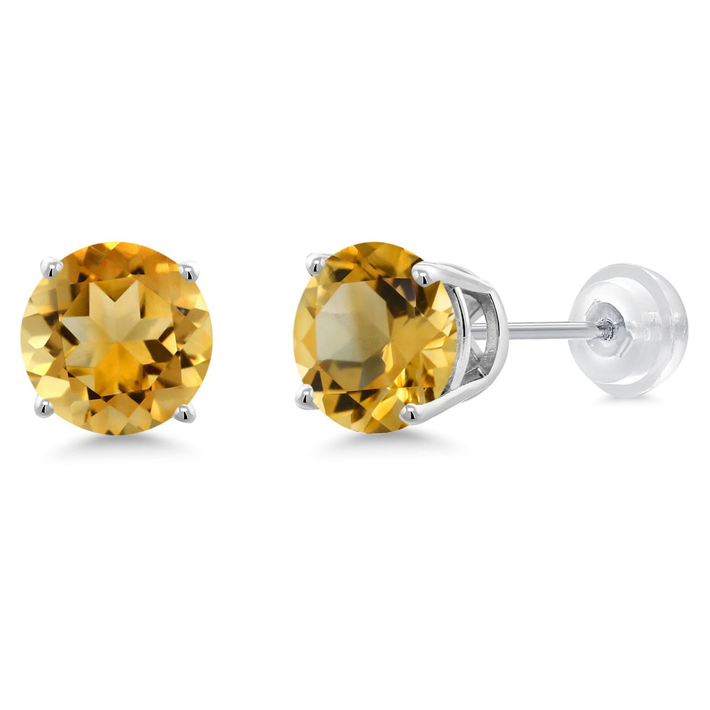 Gem Stone King 14K Gold Round Gemstone Birthstone Stud Earrings | Round 8MM | Solid Gold Earrings For Women Men