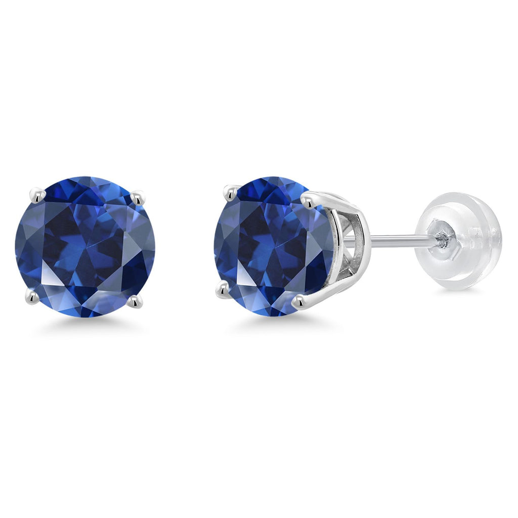 Gem Stone King 14K Gold Round Gemstone Birthstone Stud Earrings | Round 8MM | Solid Gold Earrings For Women Men