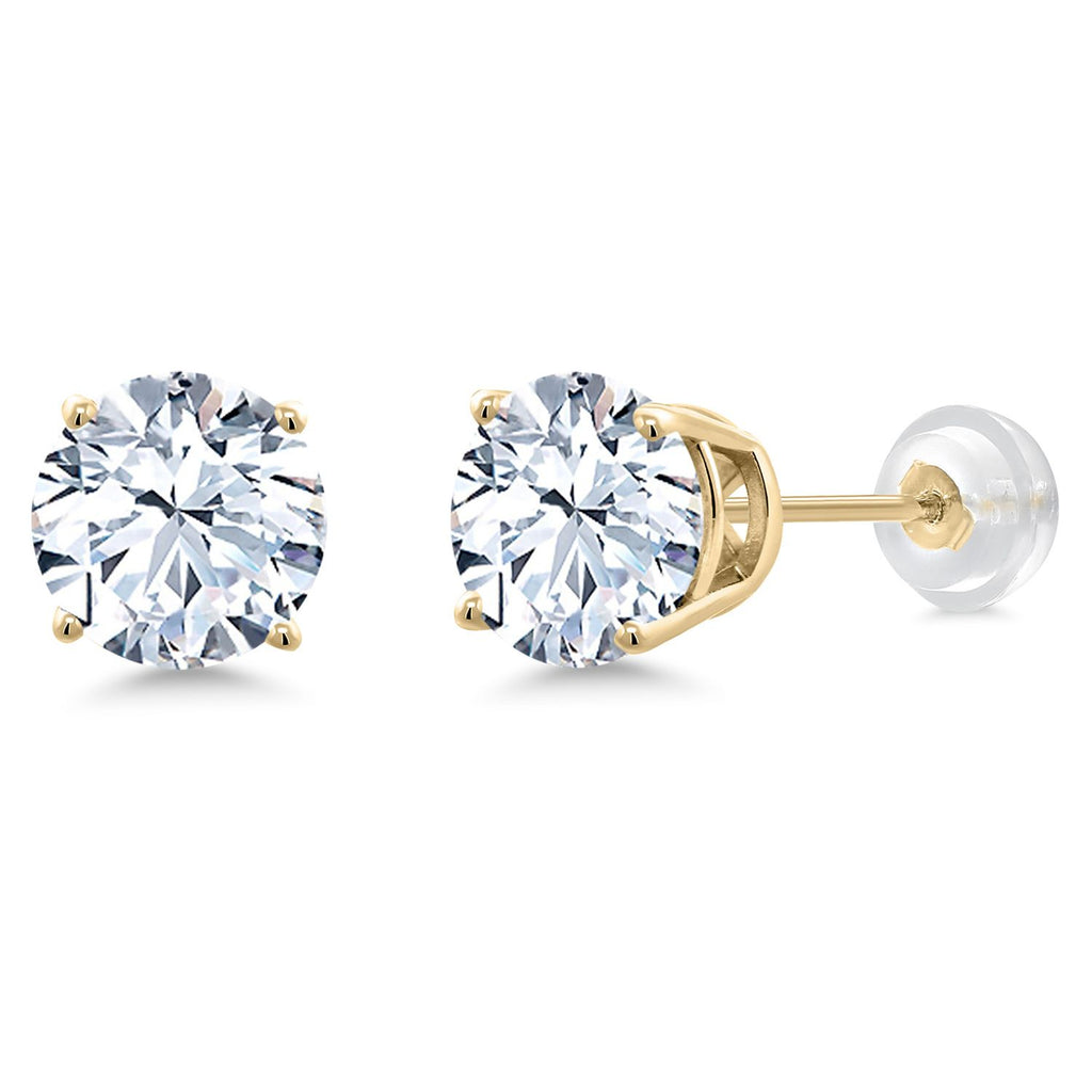 Gem Stone King 14K Gold Round Gemstone Birthstone Stud Earrings | Round 8MM | Solid Gold Earrings For Women Men