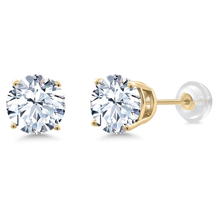 Gem Stone King 14K Gold Round Gemstone Birthstone Stud Earrings | Round 8MM | Solid Gold Earrings For Women Men