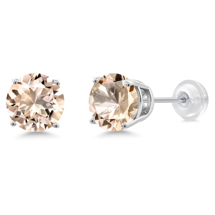 Gem Stone King 14K Gold Round Gemstone Birthstone Stud Earrings | Round 8MM | Solid Gold Earrings For Women Men