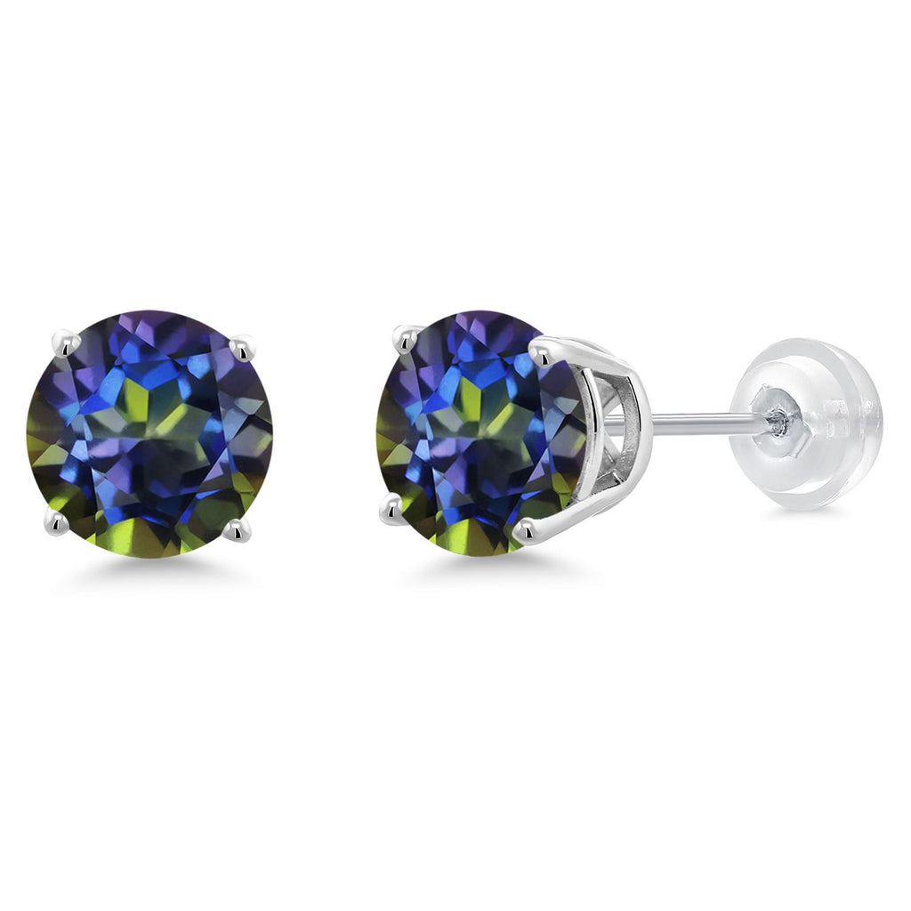Gem Stone King 14K Gold Round Gemstone Birthstone Stud Earrings | Round 8MM | Solid Gold Earrings For Women Men
