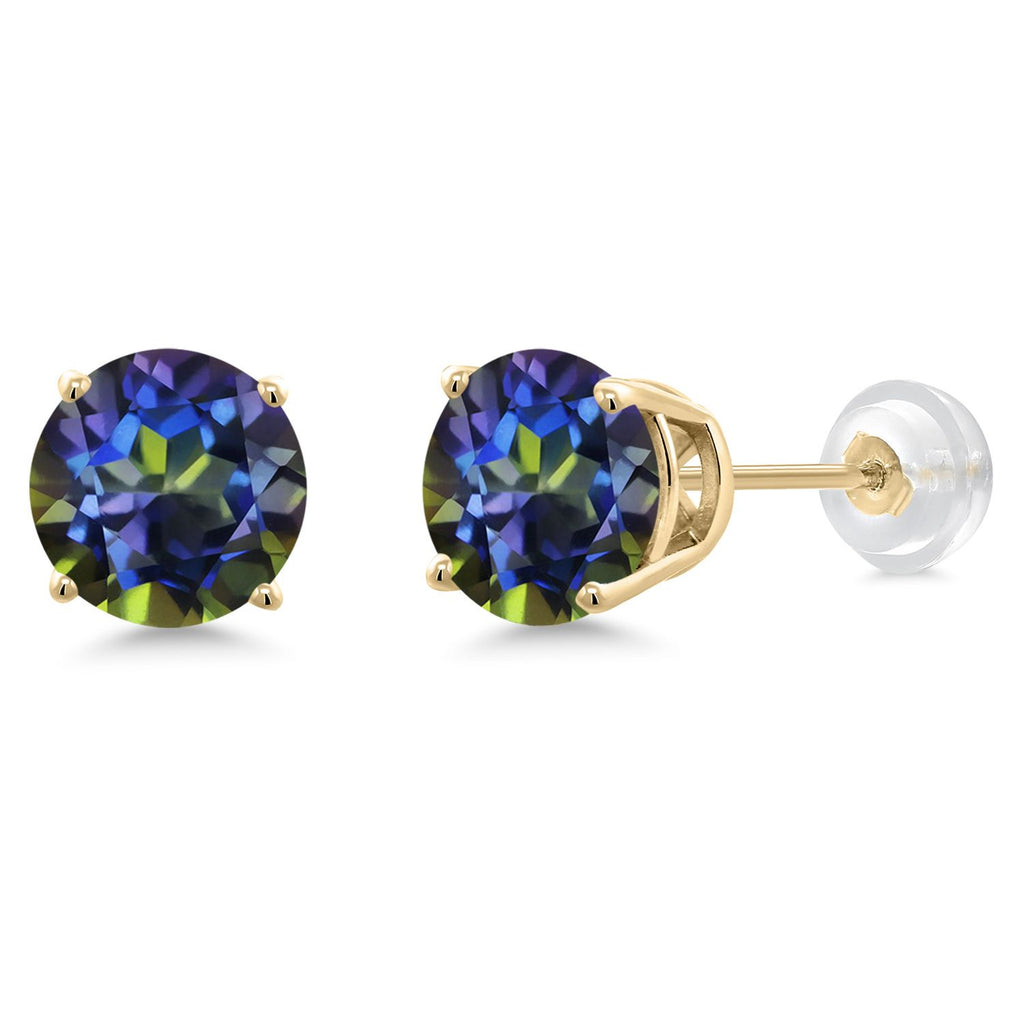 Gem Stone King 14K Gold Round Gemstone Birthstone Stud Earrings | Round 8MM | Solid Gold Earrings For Women Men