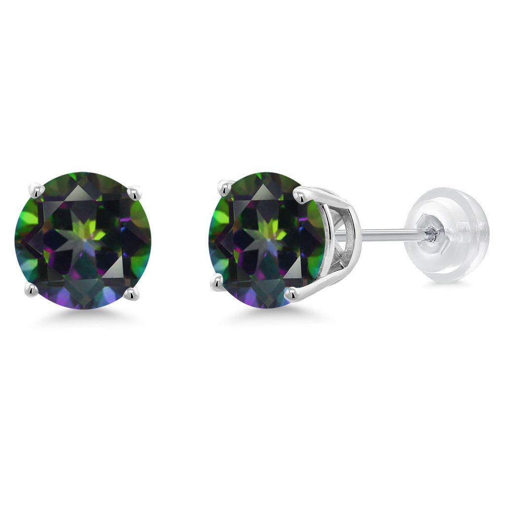 Gem Stone King 14K Gold Round Gemstone Birthstone Stud Earrings | Round 8MM | Solid Gold Earrings For Women Men