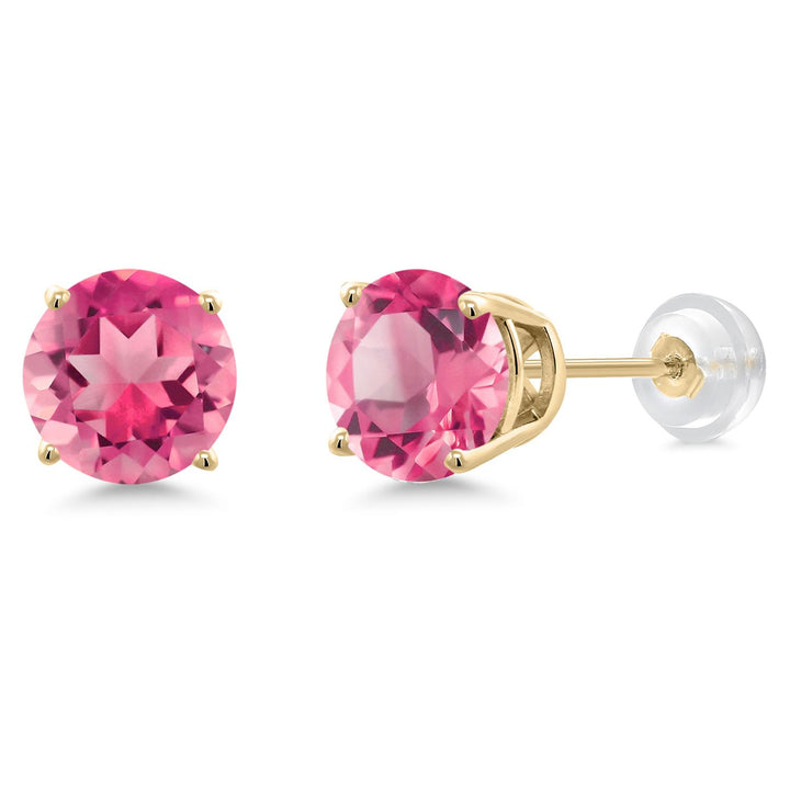 Gem Stone King 14K Gold Round Gemstone Birthstone Stud Earrings | Round 8MM | Solid Gold Earrings For Women Men