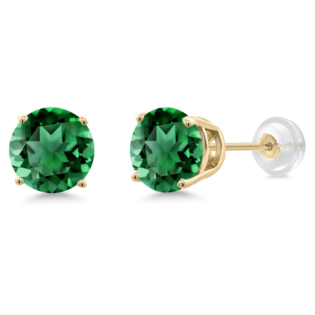 Gem Stone King 14K Gold Round Gemstone Birthstone Stud Earrings | Round 8MM | Solid Gold Earrings For Women Men