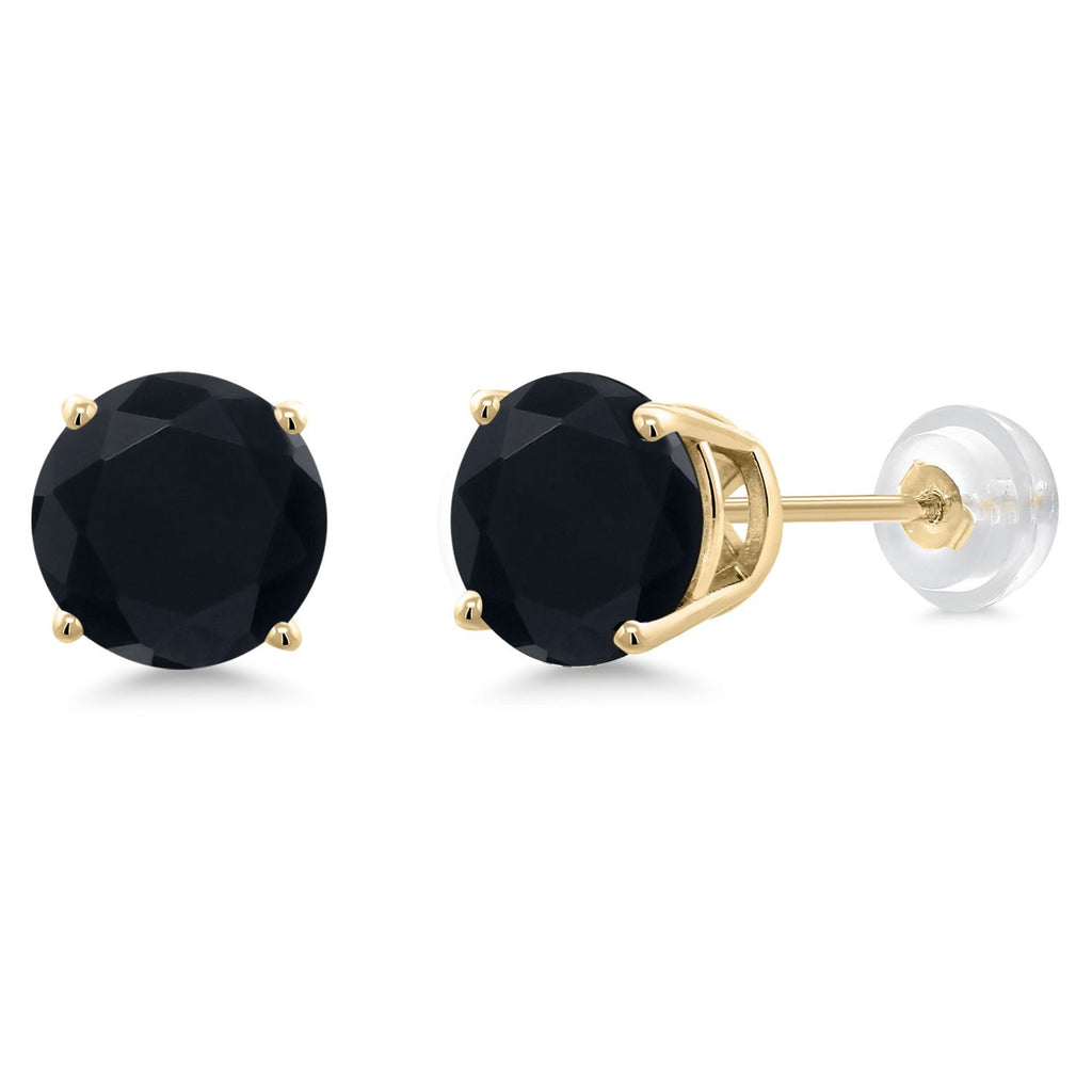 Gem Stone King 14K Gold Round Gemstone Birthstone Stud Earrings | Round 8MM | Solid Gold Earrings For Women Men