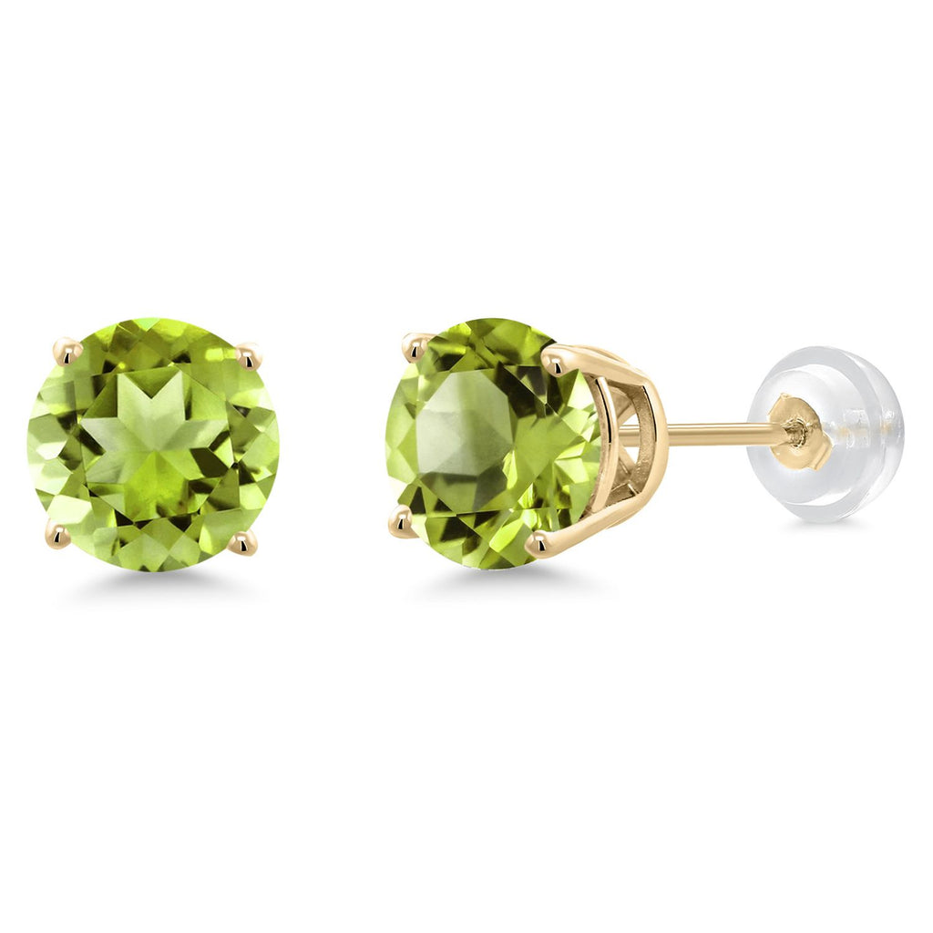 Gem Stone King 14K Gold Round Gemstone Birthstone Stud Earrings | Round 8MM | Solid Gold Earrings For Women Men