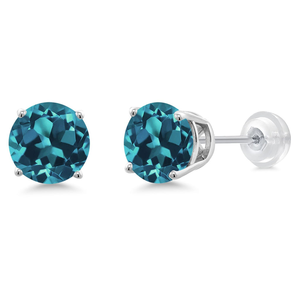 Gem Stone King 14K Gold Round Gemstone Birthstone Stud Earrings | Round 8MM | Solid Gold Earrings For Women Men