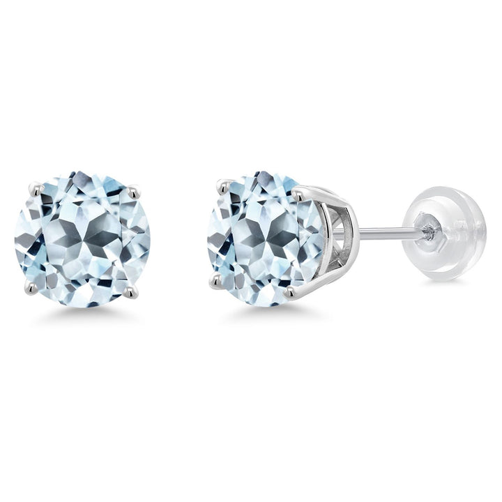 Gem Stone King 14K Gold Round Gemstone Birthstone Stud Earrings | Round 8MM | Solid Gold Earrings For Women Men