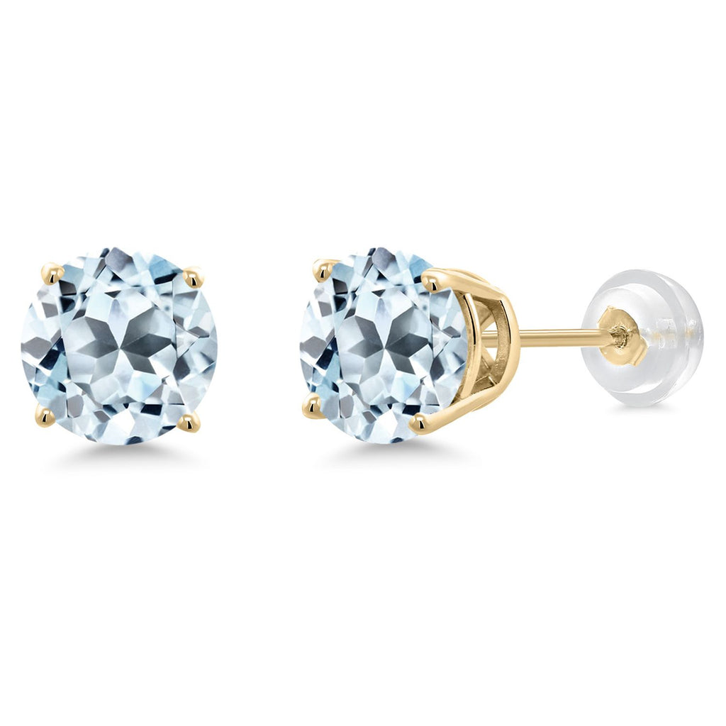 Gem Stone King 14K Gold Round Gemstone Birthstone Stud Earrings | Round 8MM | Solid Gold Earrings For Women Men