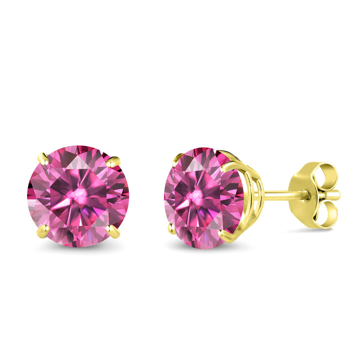 Pink Moissanite_Earrings in 14K Yellow Gold