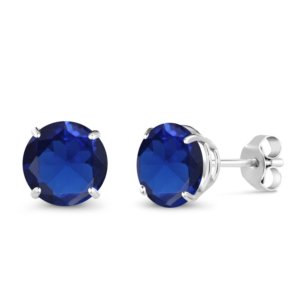 Blue Created Sapphire - September_Earrings in 10K White Gold