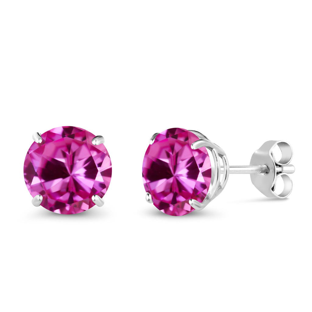 Pink Created Sapphire - September_Earrings in 10K White Gold