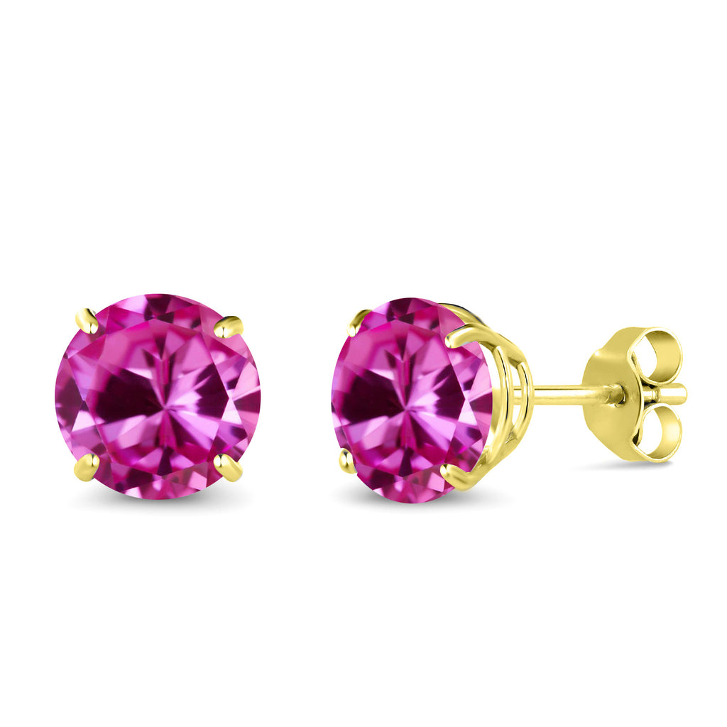 Pink Created Sapphire - September_Earrings in 14K Yellow Gold