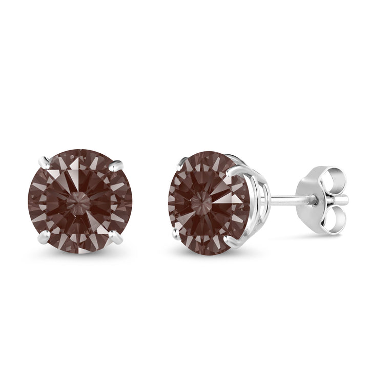 Fancy Brown Zirconia_Earrings in 10K White Gold