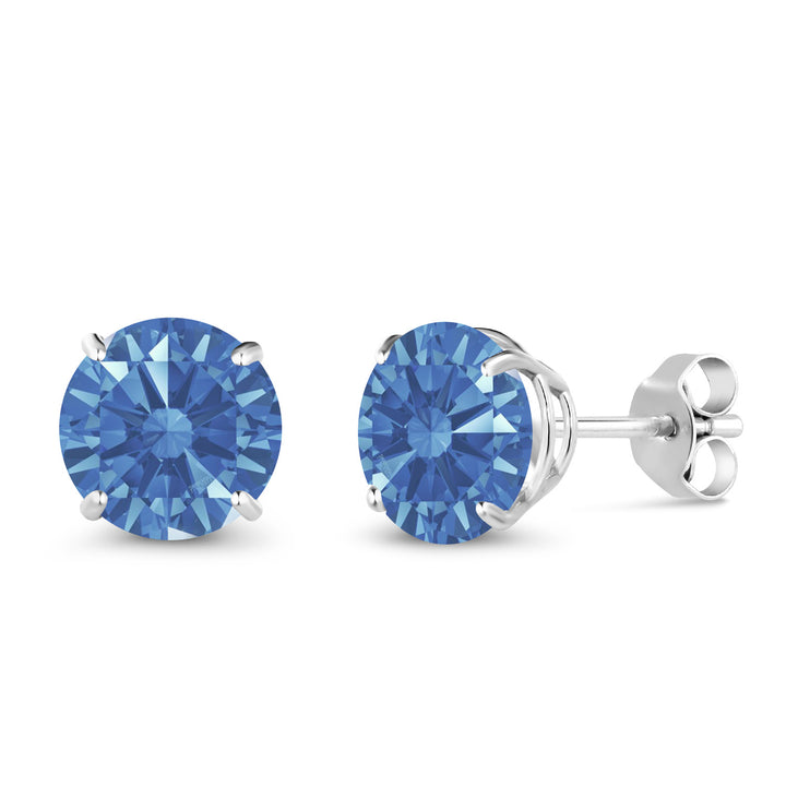 Fancy Blue Zirconia_Earrings in 10K White Gold