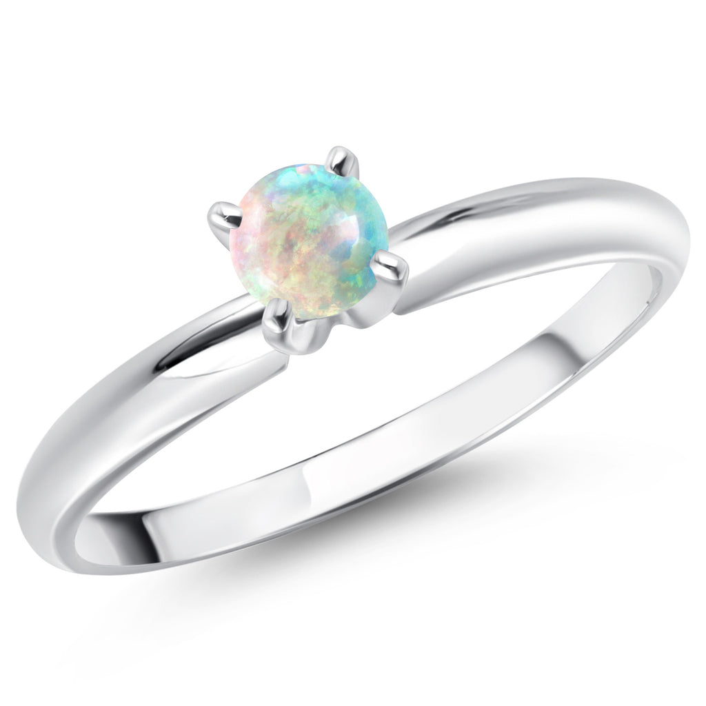 White Simulated Opal-Cabochon - October_9_Ring in 14K White Gold