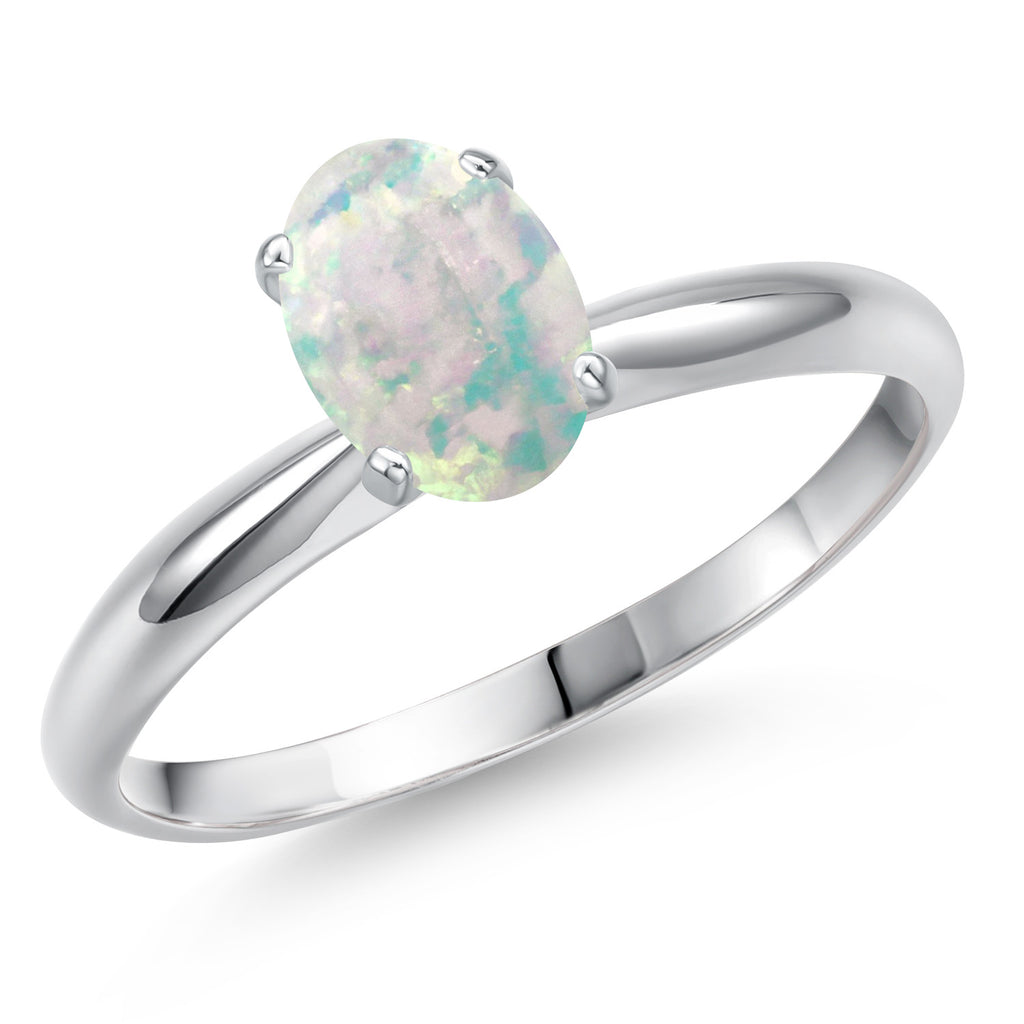 White Simulated Opal-Cabochon - October_7_Ring in 14K White Gold