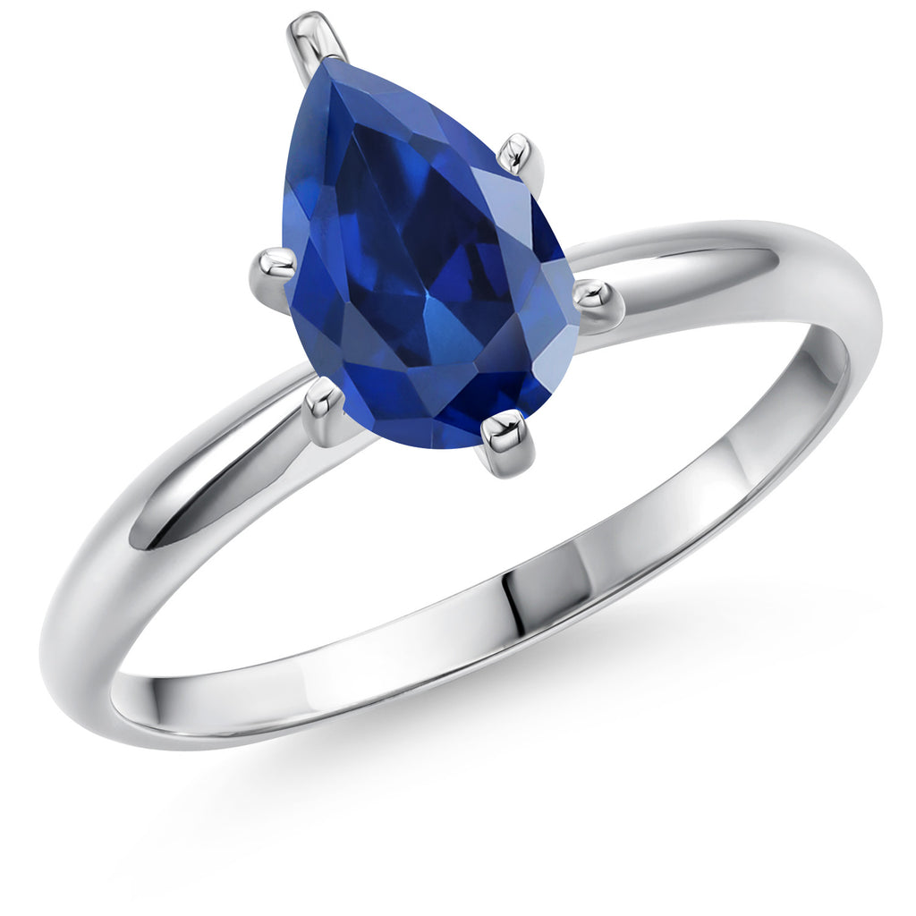 Blue Created Sapphire - September_9_Ring in 14K White Gold