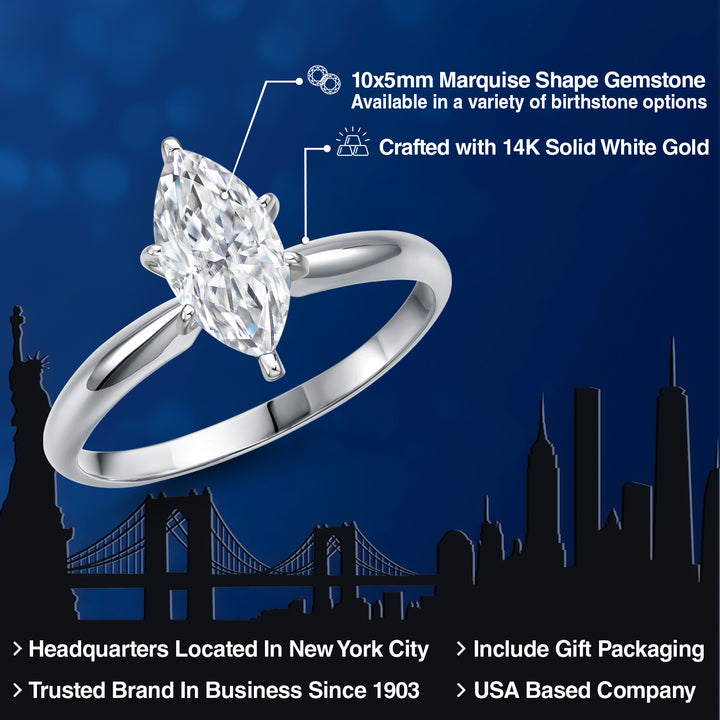 14K White Gold IGI Certified Lab Grown Diamond Solitaire Engagement Ring For Women | 1 Ct Marquise Cut | F-G Color | VS Clarity | Available In Size 5, 6, 7, 8, 9