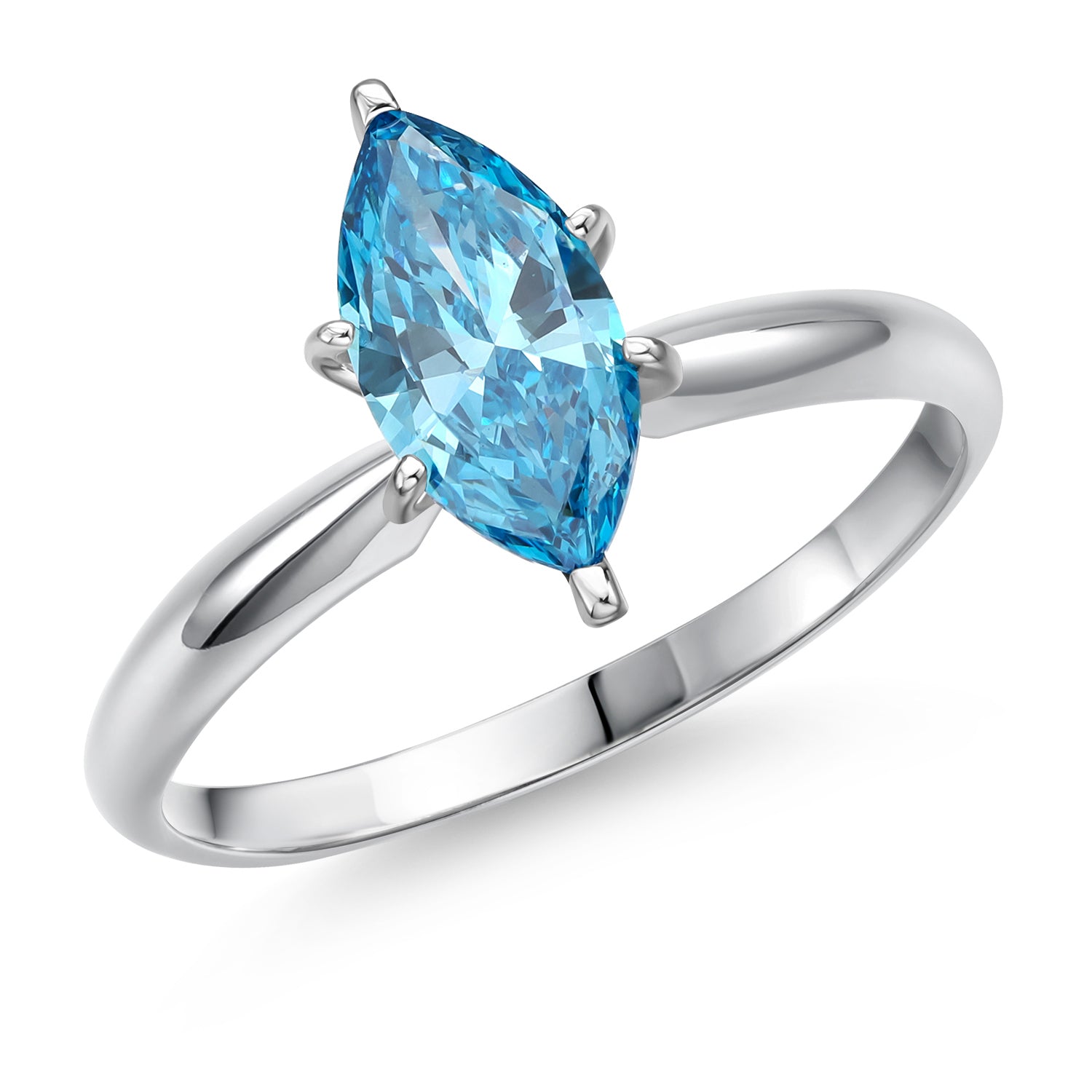 14K White Gold IGI Certified Lab Grown Diamond Solitaire Engagement Ring For Women | 1.02 Ct Marquise Cut | Fancy Vivid Blue Color | VS2 Clarity | Available In Size 5, 6, 7, 8, 9