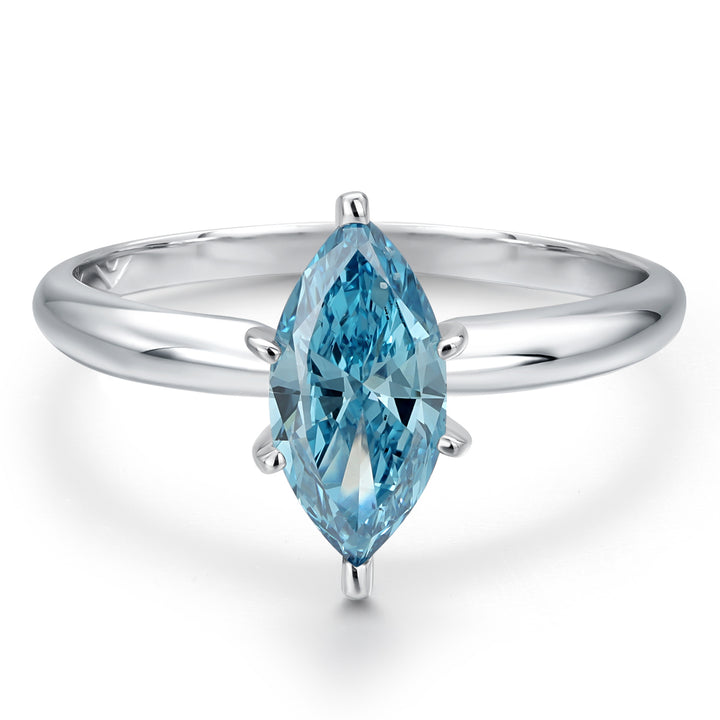 14K White Gold IGI Certified Lab Grown Diamond Solitaire Engagement Ring For Women | 1.02 Ct Marquise Cut | Fancy Vivid Blue Color | VS2 Clarity | Available In Size 5, 6, 7, 8, 9