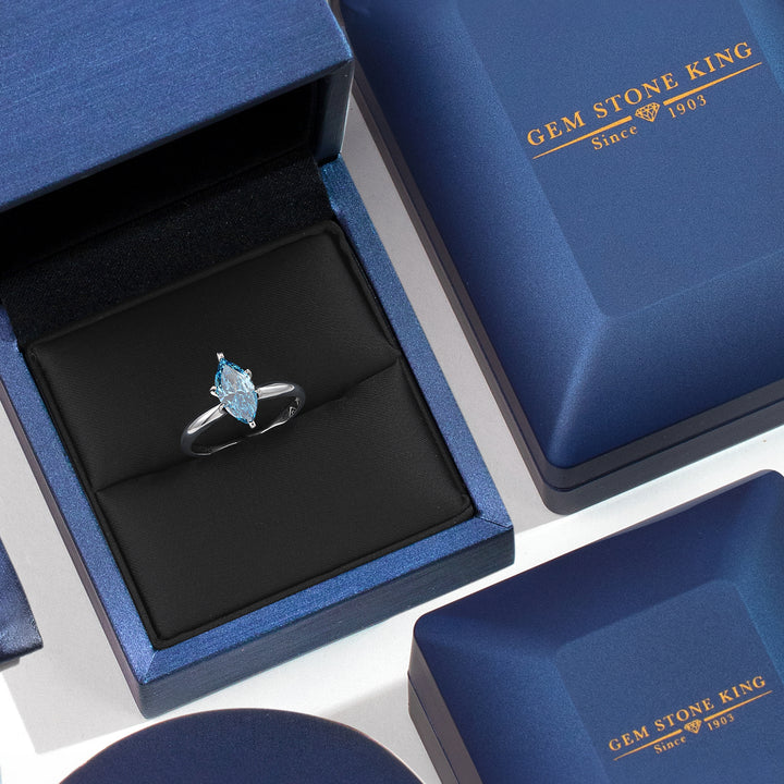 14K White Gold IGI Certified Lab Grown Diamond Solitaire Engagement Ring For Women | 1.02 Ct Marquise Cut | Fancy Vivid Blue Color | VS2 Clarity | Available In Size 5, 6, 7, 8, 9