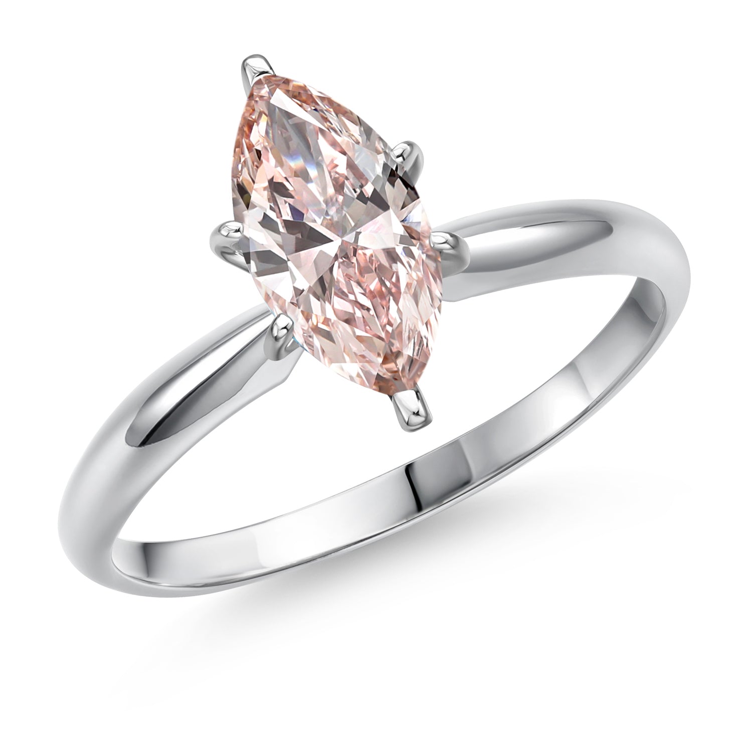 14K White Gold IGI Certified Lab Grown Diamond Solitaire Engagement Ring For Women | 1.04 Ct Marquise Cut | Fancy Light Pink Color | VS1 Clarity | Available In Size 5, 6, 7, 8, 9