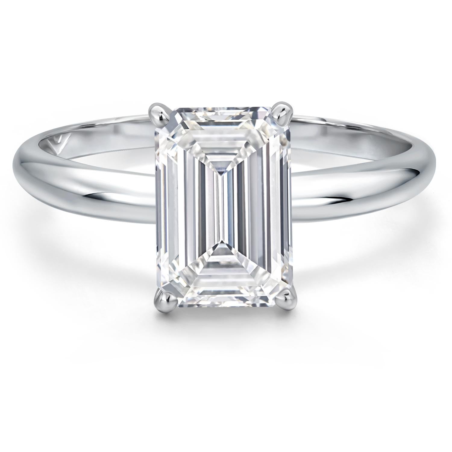 14K White Gold IGI Certified Lab Grown Diamond Solitaire Engagement Ring for Women | 2 Ct Emerald Cut | F-G Color | VS Clarity | Available In Size 5 to 9