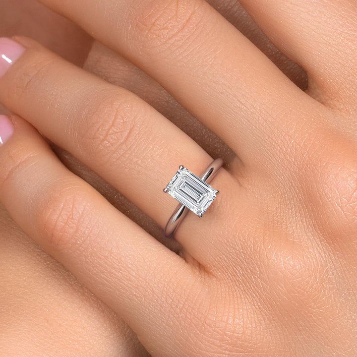 14K White Gold IGI Certified Lab Grown Diamond Solitaire Engagement Ring for Women | 2 Ct Emerald Cut | F-G Color | VS Clarity | Available In Size 5 to 9