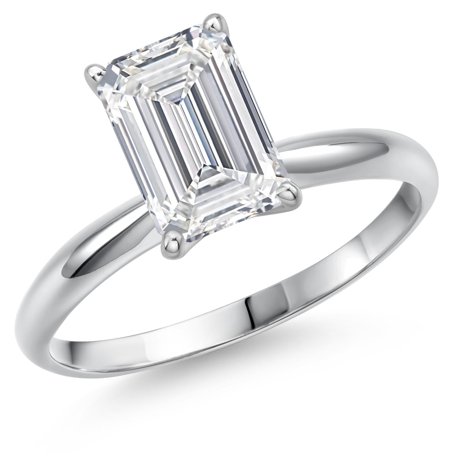 14K White Gold IGI Certified Lab Grown Diamond Solitaire Engagement Ring for Women | 2 Ct Emerald Cut | F-G Color | VS Clarity | Available In Size 5 to 9