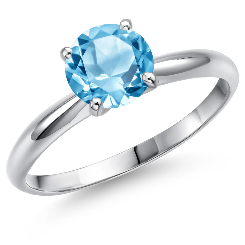 Gem Stone King PT900 Platinum 900 6.5MM Round Gemstone Birthstone Solitaire Engagement Ring | Wedding Engagement Anniversary Promise Ring For Women | Available In Size 5, 6, 7, 8, 9