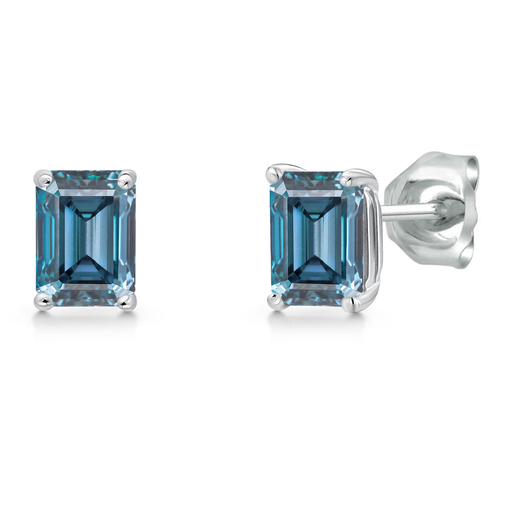 Persian Blue Moissanite - April_Earrings in 14K White Gold